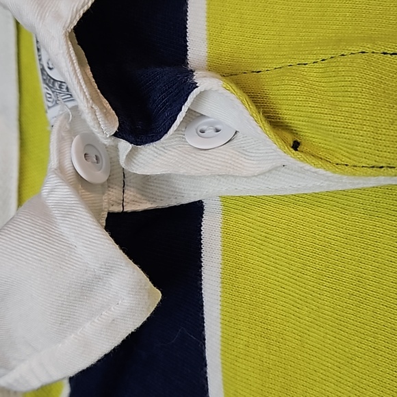 Land's End Rugby Shirt Boys Size 10-12 Blue Yellow- Green Stripes - Picture 4 of 8